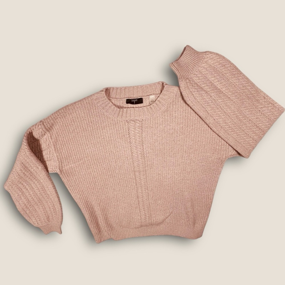 Tahari Petal Pink Ribbed Chunky Open Weave Sweater Size L Ribbed‎ Coquette Clean